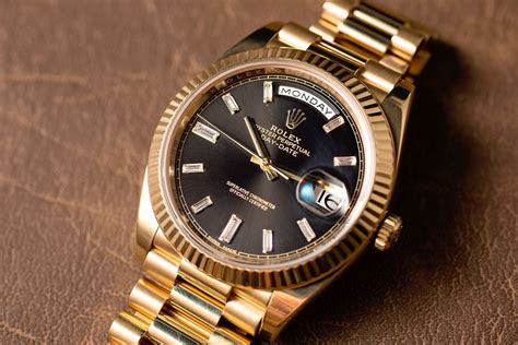 rolex gold watch with black face|gold rolex black dial.